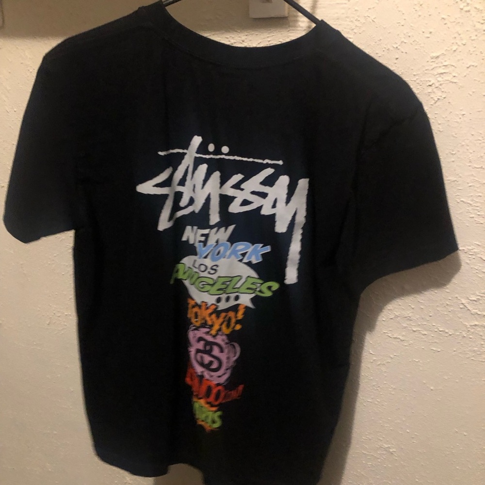 Stussy Black Tee with Vibrant City Graphics